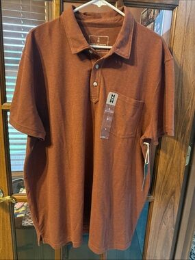 NWT Mutual Weave Short Sleeve Polo Shirt Copper Brown Heather Men’s Size XL